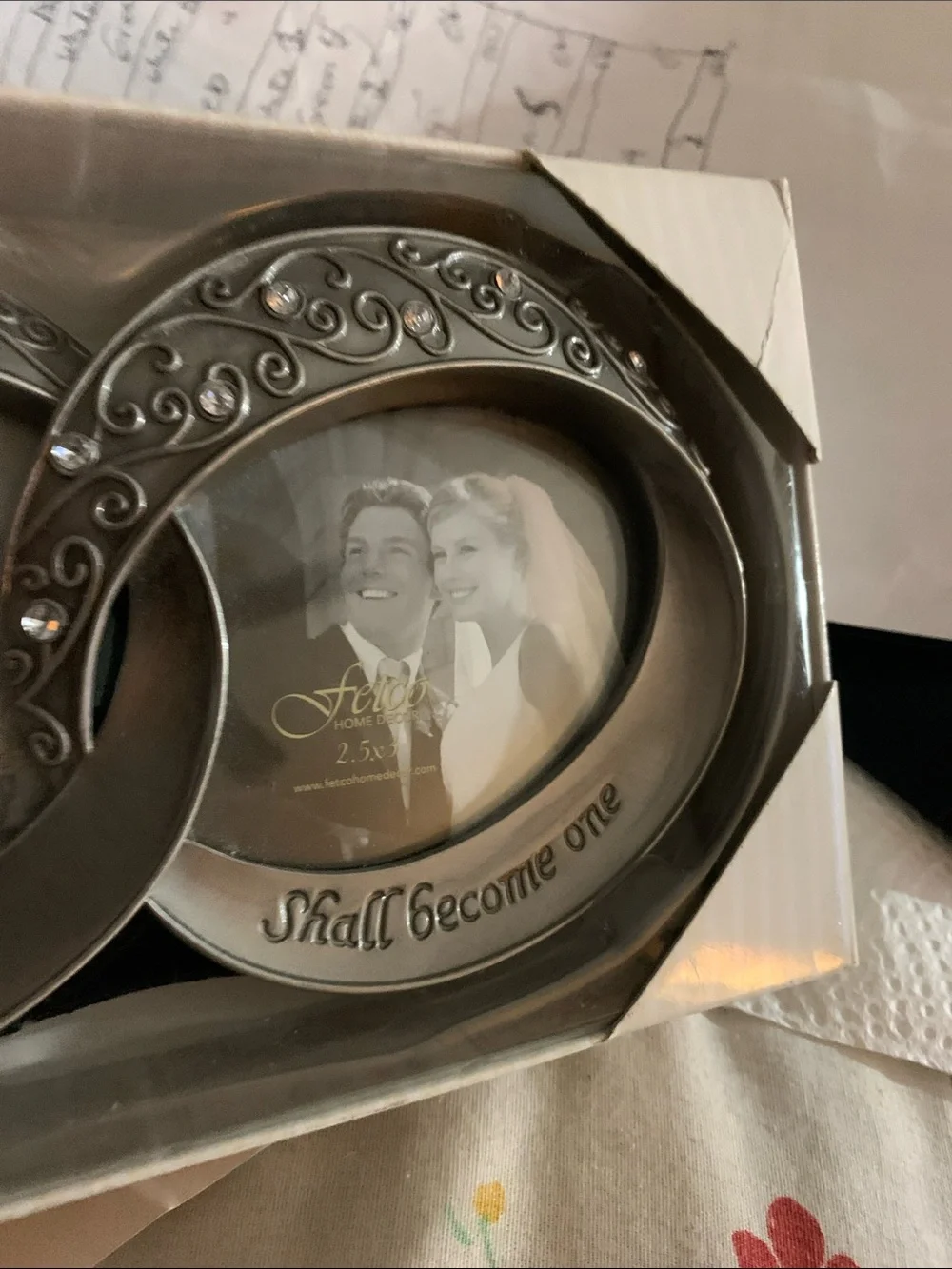 Fetco Silver Wedding Double Heart Photo Frame with Filigree Accents
